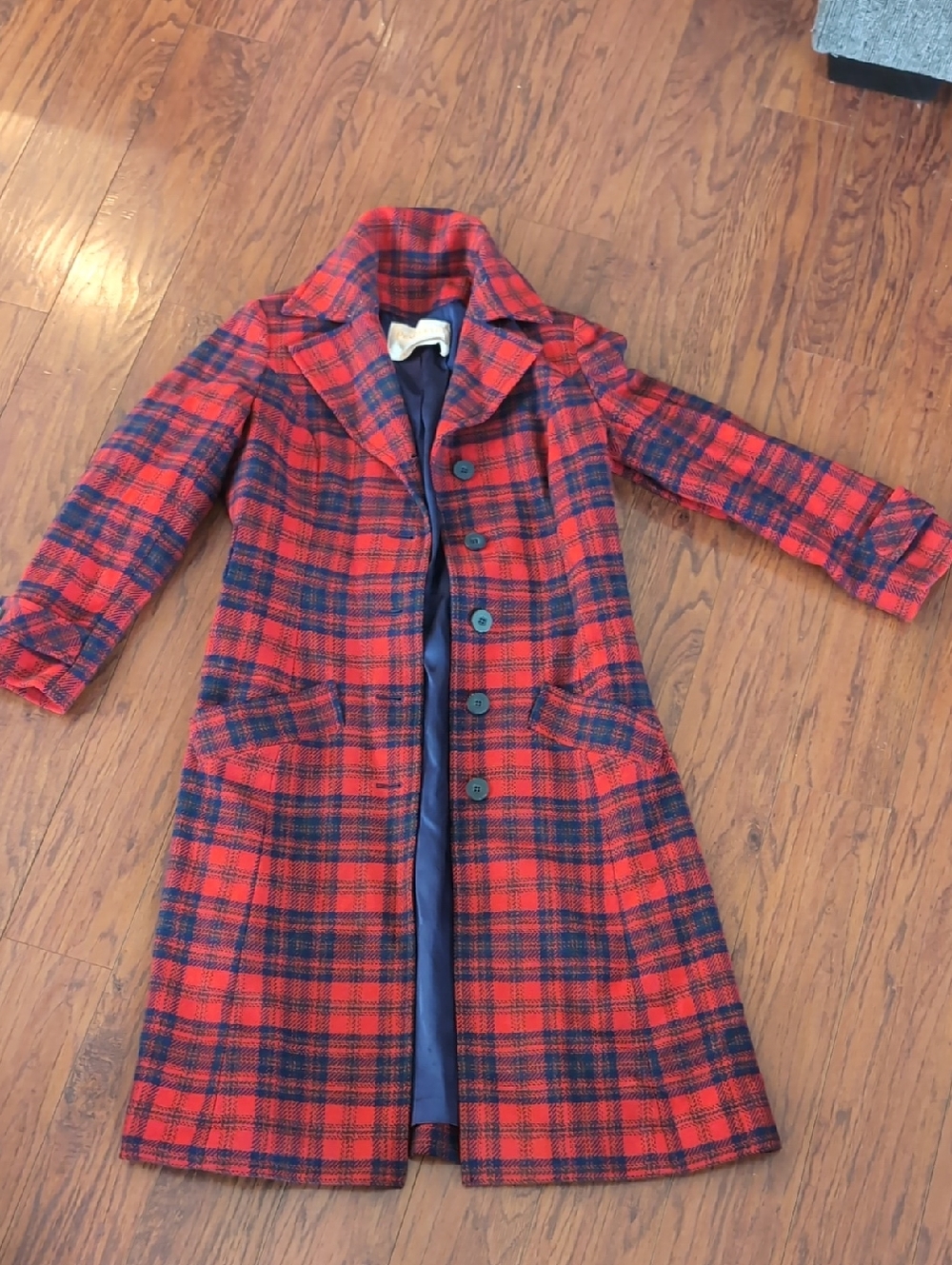 Rare Vintage Pendleton Red and Navy Plaid Wool Coat